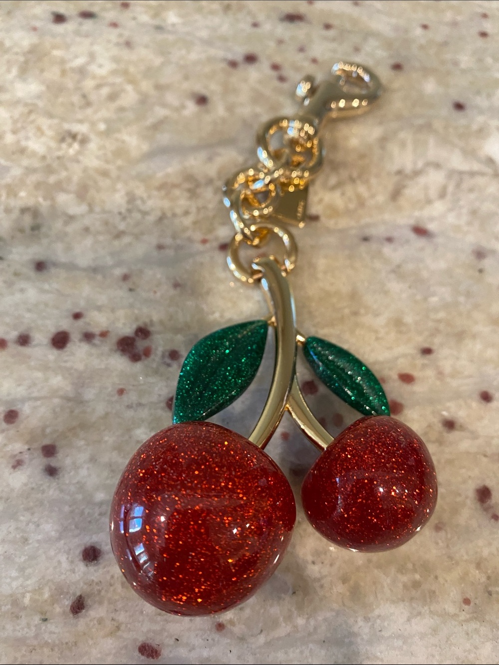 Medium size  Cherry Pendant Keychain with Glitter Red Cherries NWOT